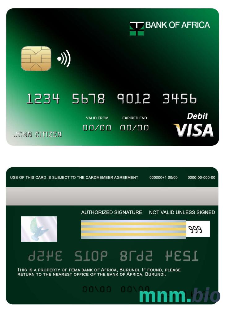Burundi Africa bank przykład karty visa w formacie PSD